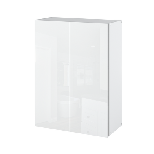 EMILY Mobile da bagno con ante e ripiani - Bianco opaco / Bianco lucido H80cm L60cm P30cm