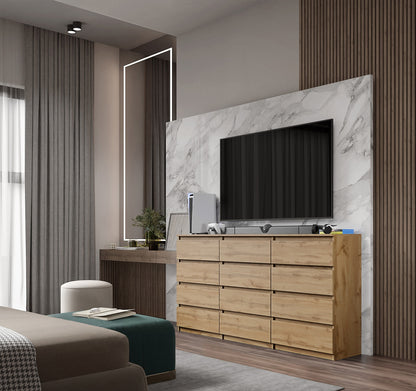 GABRIEL - Cassettiera a 12 cassetti (8+4) - Credenza per camera da letto - Rovere Wotan