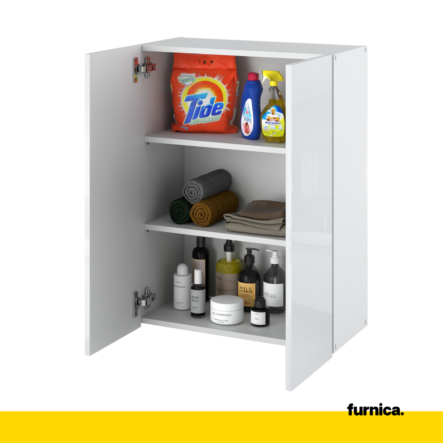 EMILY Mobile da bagno con ante e ripiani - Bianco opaco / Bianco lucido H80cm L60cm P30cm