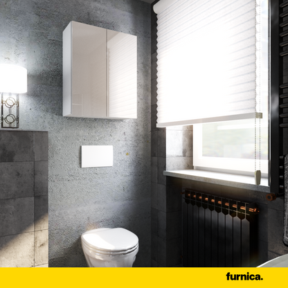 EMILY Mobile da bagno con ante e ripiani - Bianco opaco / Bianco lucido H80cm L60cm P30cm