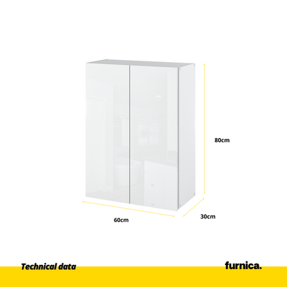 EMILY Mobile da bagno con ante e ripiani - Bianco opaco / Bianco lucido H80cm L60cm P30cm