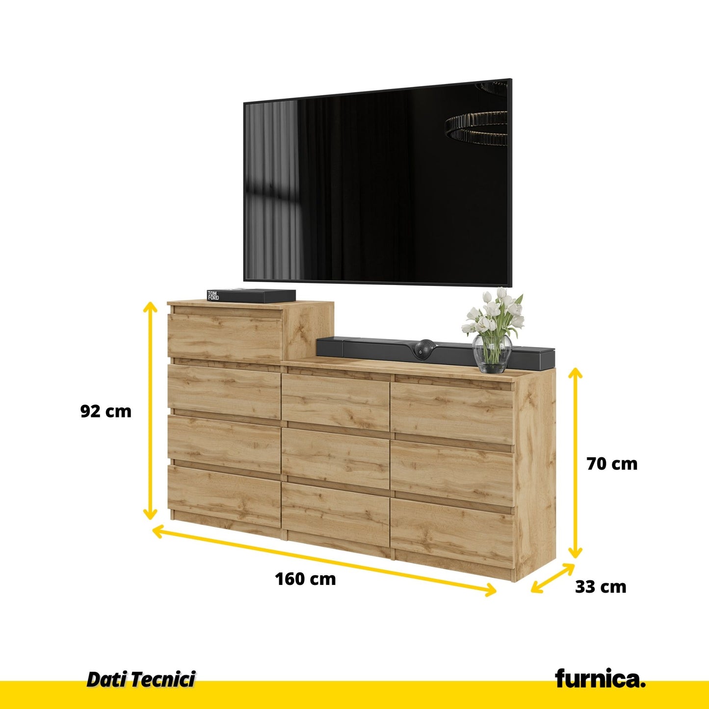 GABRIEL - Cassettiera a 10 cassetti (6+4) - Credenza armadio camera da letto - Rovere Wotan