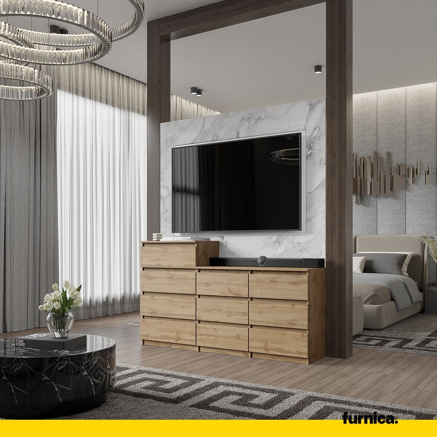 GABRIEL - Cassettiera a 10 cassetti (6+4) - Credenza armadio camera da letto - Rovere Wotan