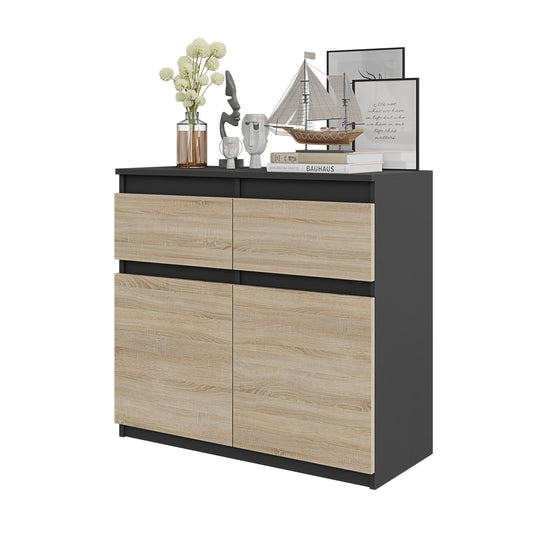NOAH - Cassettiera con 2 cassetti e 2 ante - Credenza per camera da letto - Antracite / Quercia Sonoma