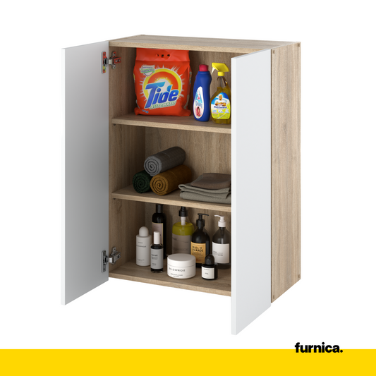 EMILY Mobile Bagno Armadio Pensile con Ante e Ripiani - Rovere Sonoma / Bianco Opaco H80cm L60cm P30cm