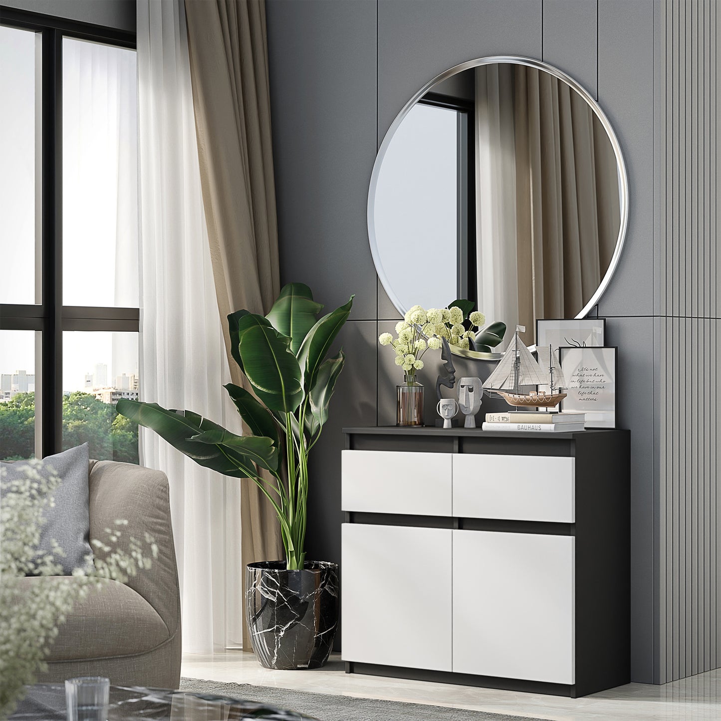 NOAH - Cassettiera con 2 cassetti e 2 ante - Credenza per camera da letto - Antracite / Bianco Opaco