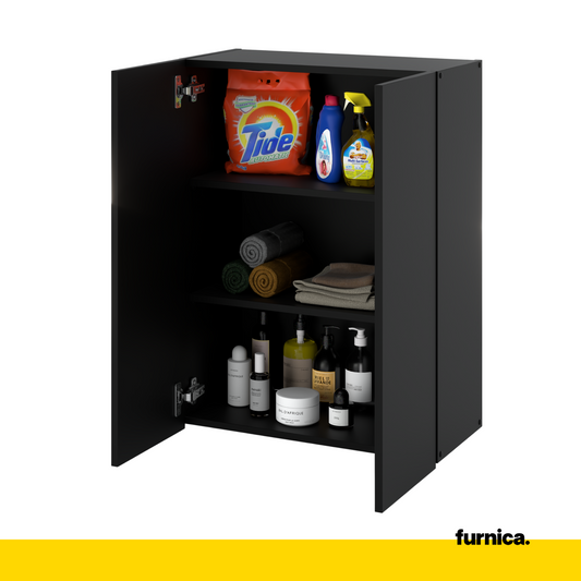 EMILY Mobile da bagno con ante e ripiani - Nero Opaco H80cm L60cm P30cm