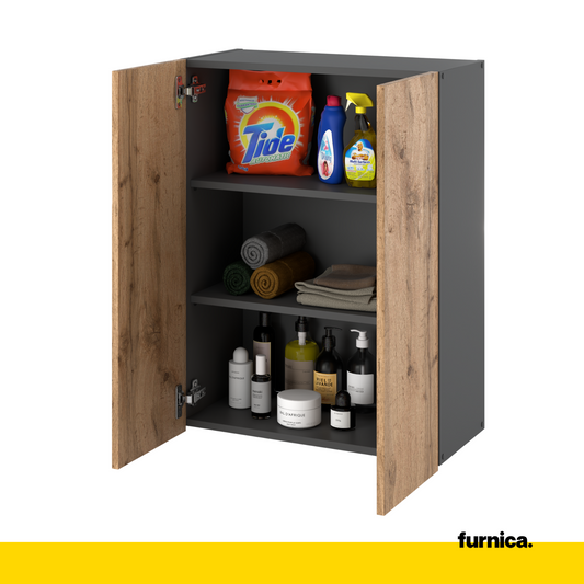EMILY Armadio da bagno con ante e ripiani - Antracite / Rovere Wotan H80cm L60cm P30cm