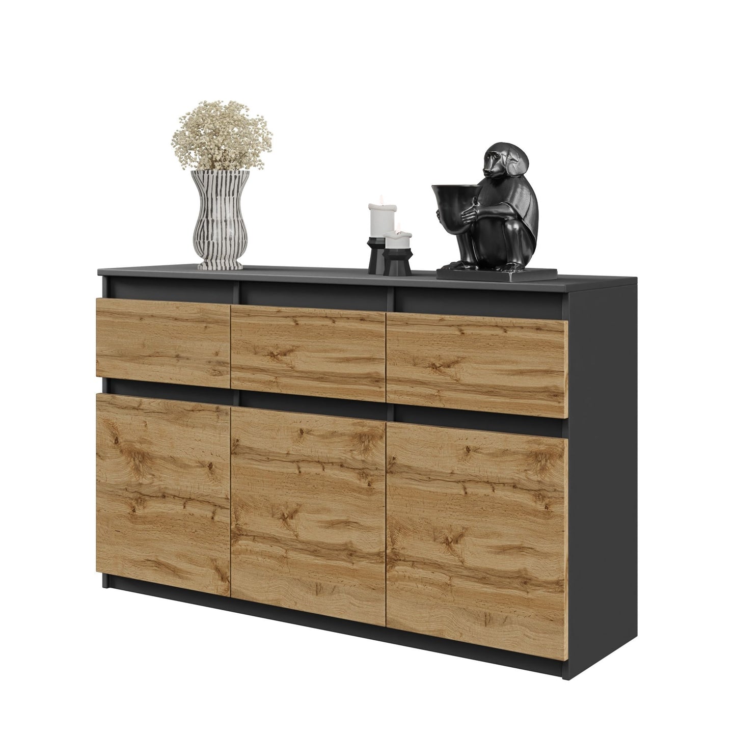 NOAH - Cassettiera a 3 cassetti e 3 ante - Credenza per camera da letto - Antracite / Quercia di Wotan