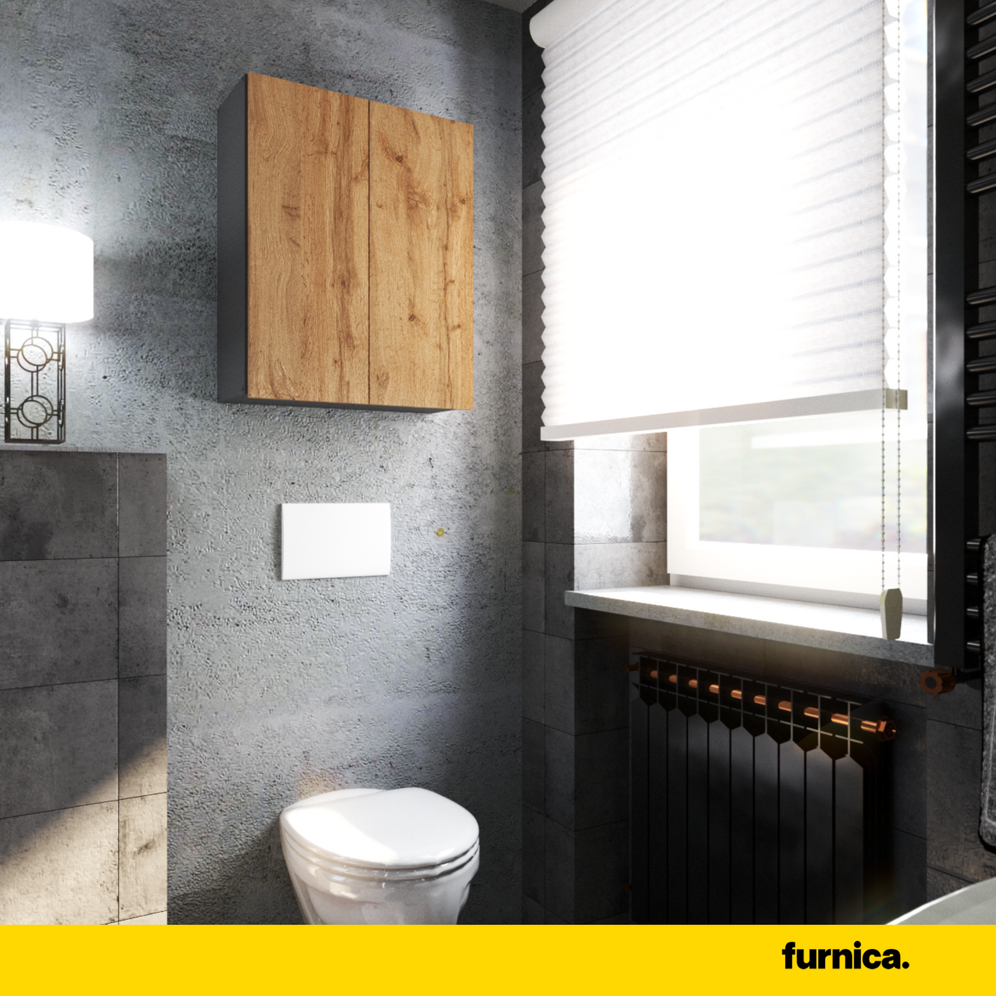 EMILY Armadio da bagno con ante e ripiani - Antracite / Rovere Wotan H80cm L60cm P30cm