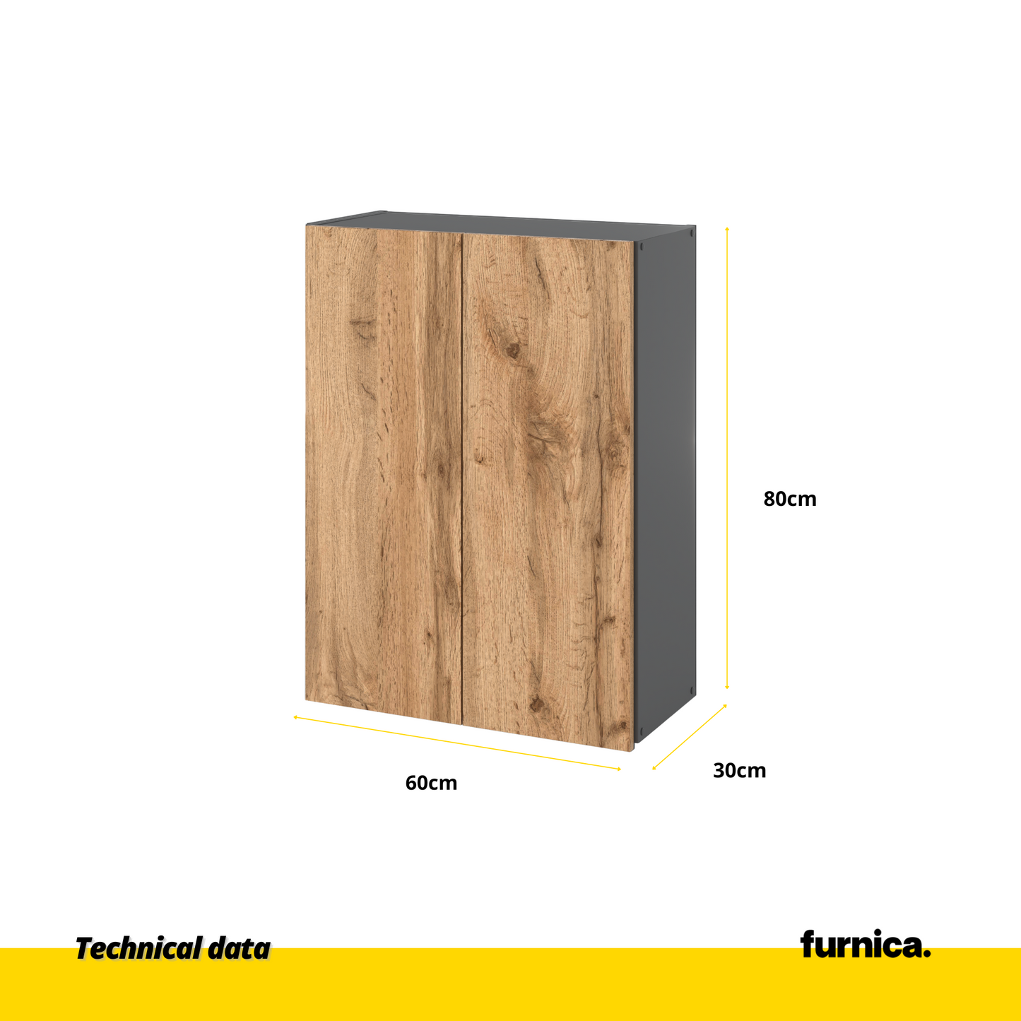 EMILY Armadio da bagno con ante e ripiani - Antracite / Rovere Wotan H80cm L60cm P30cm