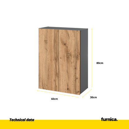 EMILY Armadio da bagno con ante e ripiani - Antracite / Rovere Wotan H80cm L60cm P30cm