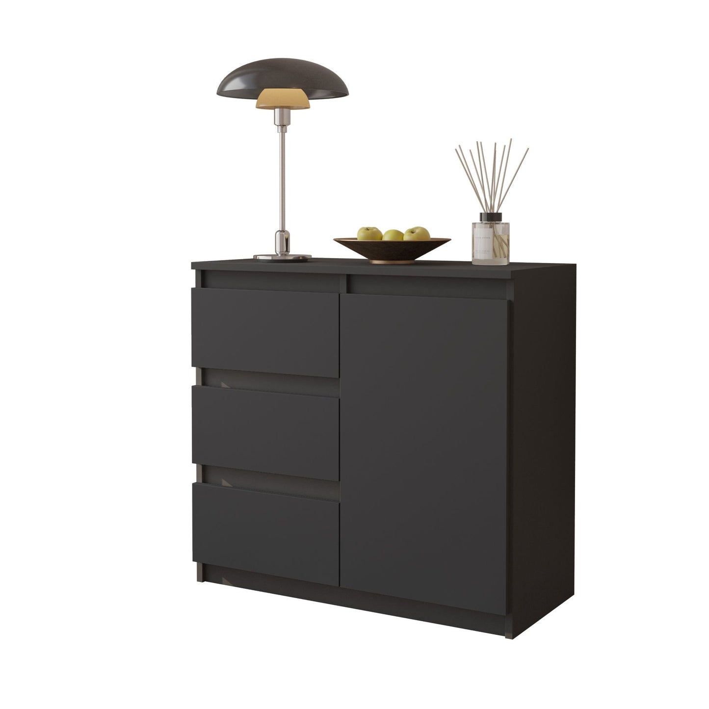 MIKEL - Cassettiera con 3 cassetti e 1 anta - Credenza per camera da letto - Antracite