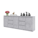 MIKEL - Cassettone con 6 cassetti e 3 ante - Credenza per camera da letto - Calcestruzzo H75cm L200cm P35cm