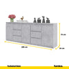 MIKEL - Cassettone con 6 cassetti e 3 ante - Credenza per camera da letto - Calcestruzzo H75cm L200cm P35cm