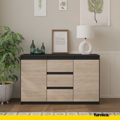 MIKEL - Cassettiera a 3 cassetti e 2 ante - Credenza per camera da letto - Antracite / Rovere Sonoma
