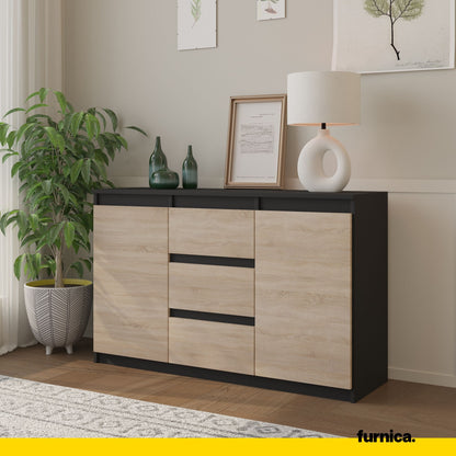 MIKEL - Cassettiera a 3 cassetti e 2 ante - Credenza per camera da letto - Antracite / Rovere Sonoma
