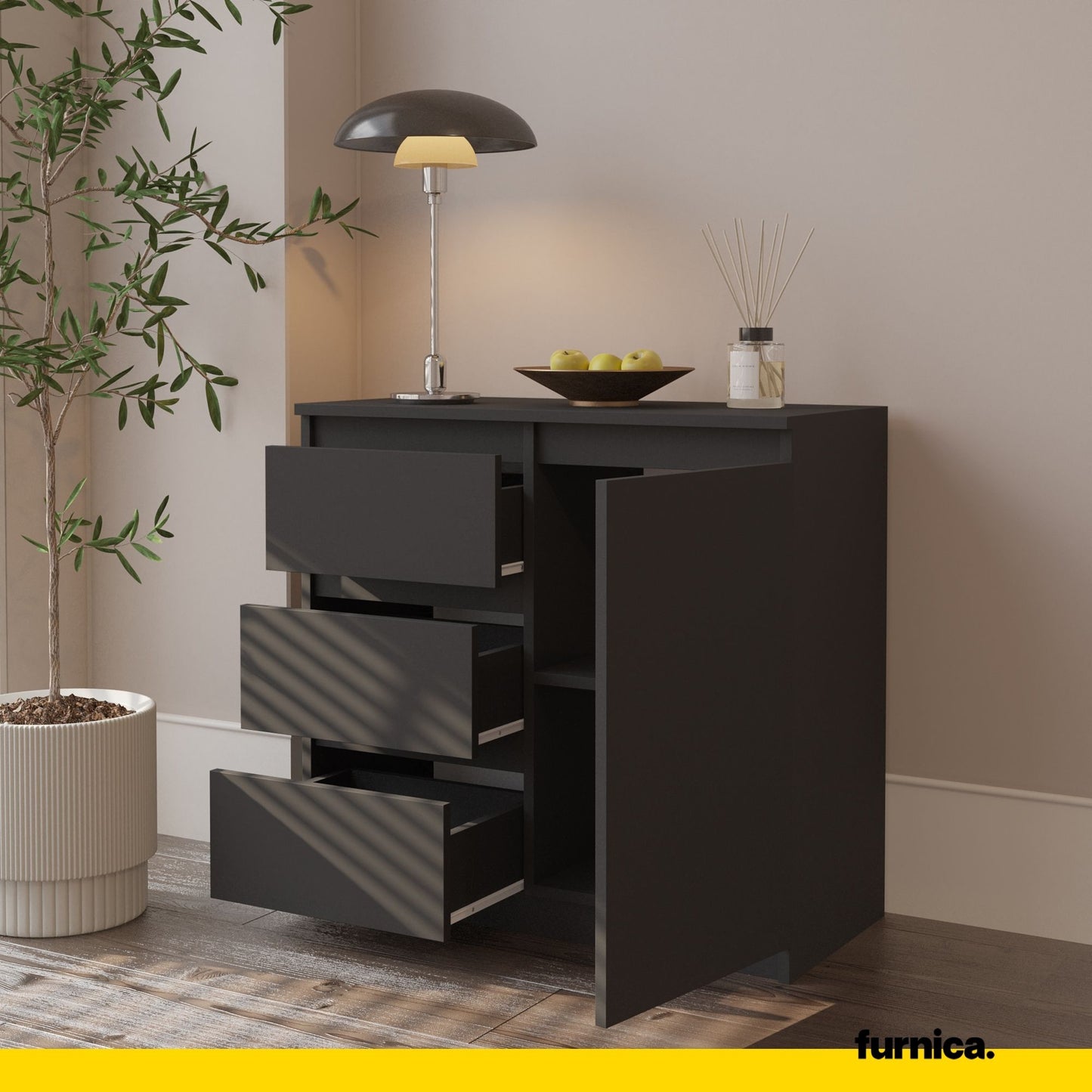 MIKEL - Cassettiera con 3 cassetti e 1 anta - Credenza per camera da letto - Antracite