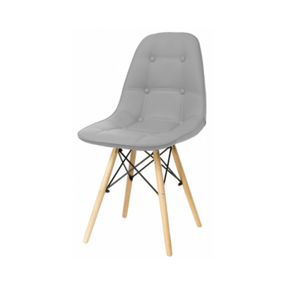 ANGELO - Sedia da pranzo/ufficio in ecopelle di qualità con bottoni e gambe in legno - Grigio