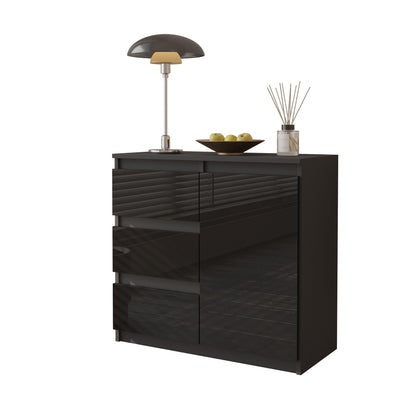 MIKEL - Cassettiera con 3 cassetti e 1 anta - Credenza per camera da letto - Antracite / Nero Lucido