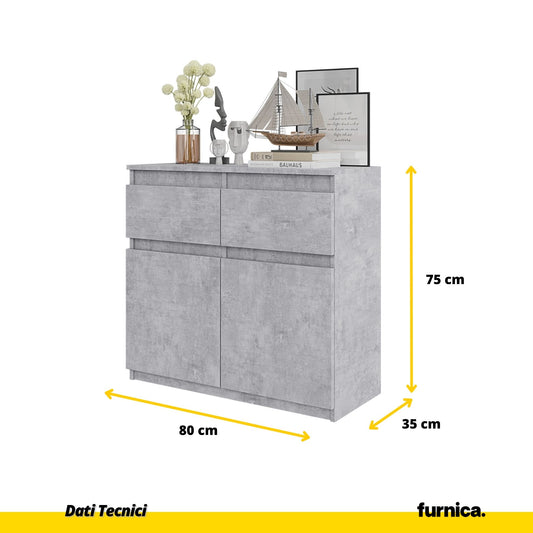NOAH - Cassettone con 2 cassetti e 2 ante - Credenza per camera da letto - Calcestruzzo