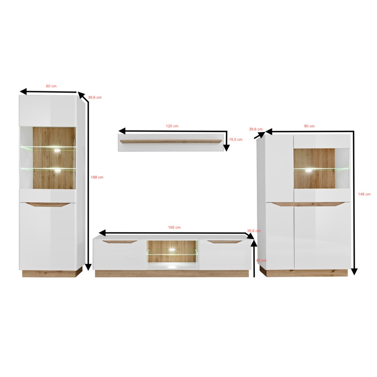 Parete attrezzata FAME - Set di mobili per il soggiorno - Rovere artigianale / Bianco lucido