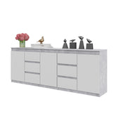 MIKEL - Cassettone con 6 cassetti e 3 ante - Credenza per camera da letto - Calcestruzzo / Bianco opaco H75cm L200cm P35cm