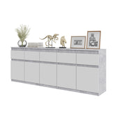 NOAH - Cassettiera a 5 cassetti e 5 ante - Credenza per camera da letto - Calcestruzzo / Bianco opaco H75cm L200cm P35cm