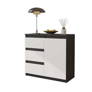 MIKEL - Cassettiera con 3 cassetti e 1 anta - Credenza per camera da letto - Antracite / Bianco Opaco