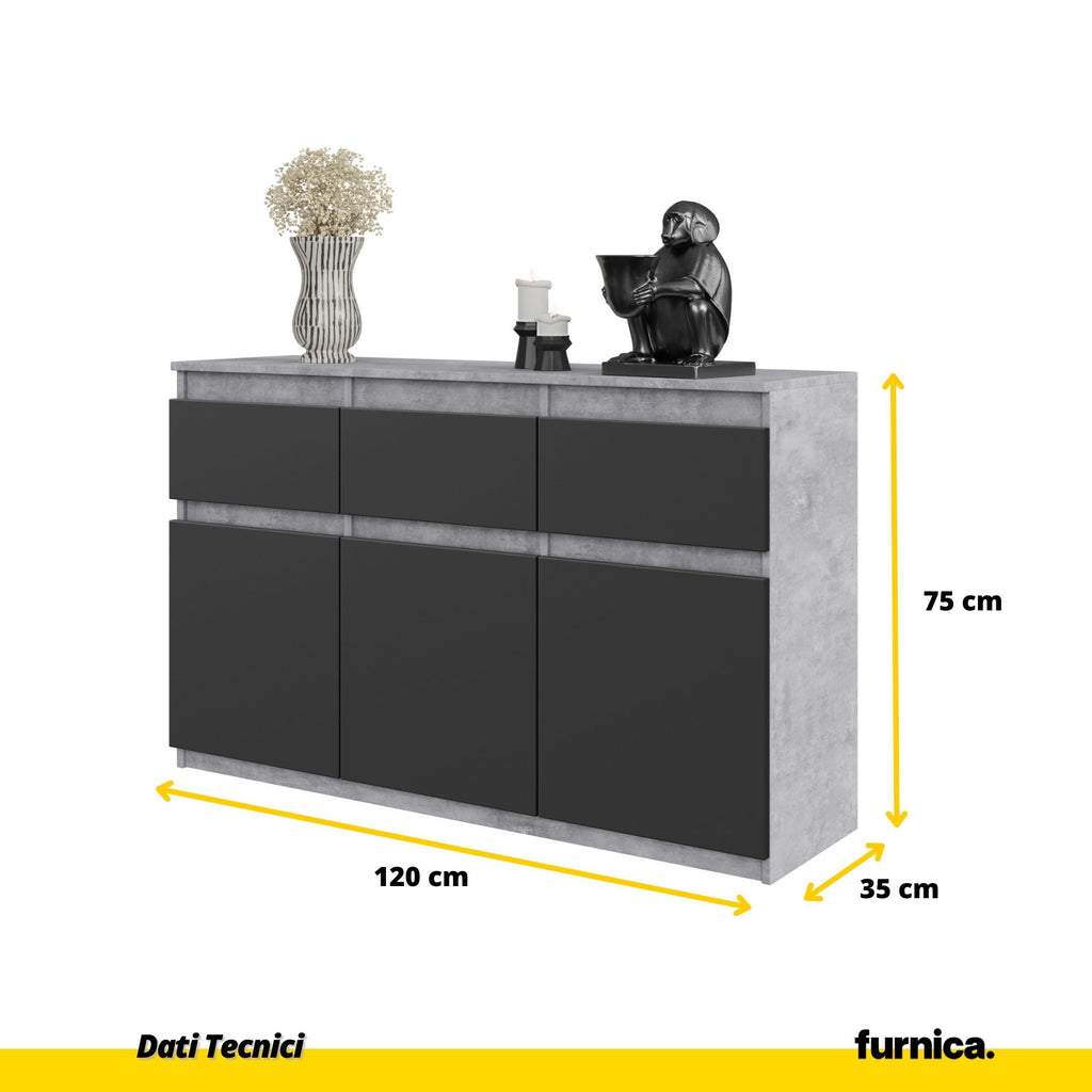 NOAH - Cassettiera a 3 cassetti e 3 ante - Credenza per camera da letto - Calcestruzzo / Antracite