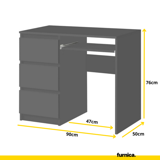 BRUNO - Scrivania per computer con 3 cassetti e vassoio per tastiera H76cm L90cm P50cm Sinistra - Antracite