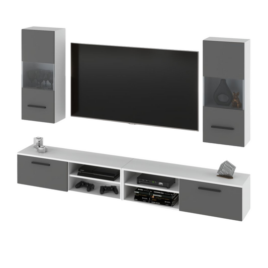 MIRANDA - Set di mobili TV sospesi - 4 mobili - Bianco Opaco / Grigio Antracite
