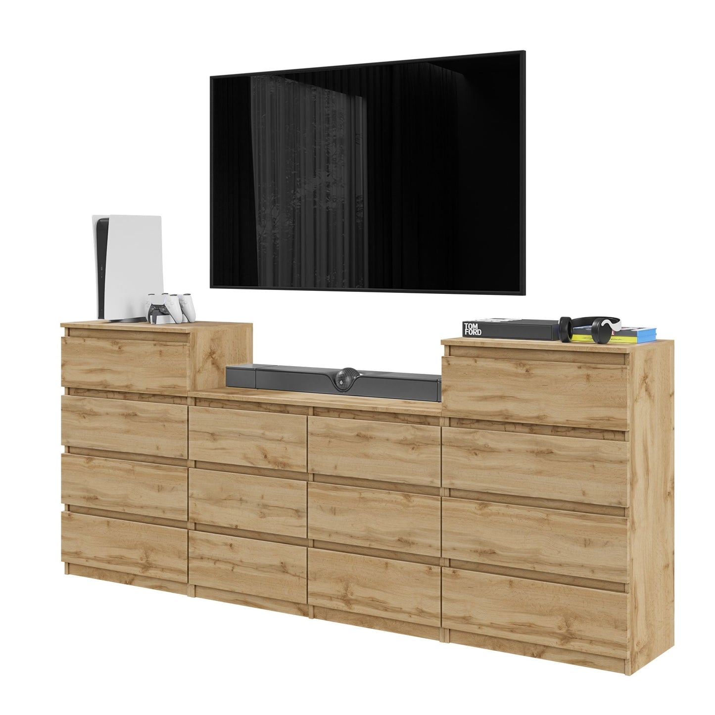 GABRIEL - Cassettiera a 14 cassetti (4+6+4) - Credenza Armadio Camera da letto - Rovere Wotan