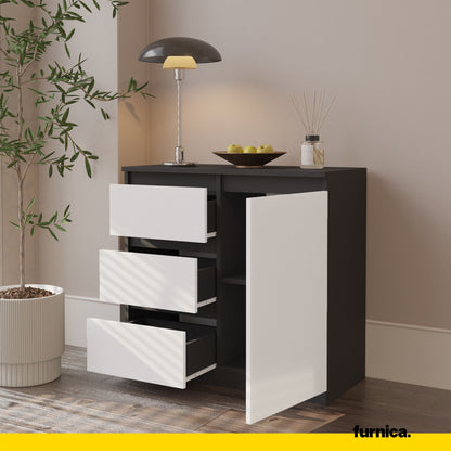 MIKEL - Cassettiera con 3 cassetti e 1 anta - Credenza per camera da letto - Antracite / Bianco Opaco