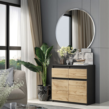 NOAH - Cassettone con 2 cassetti e 2 ante - Credenza per camera da letto - Antracite / Rovere Wotan