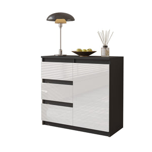 MIKEL - Cassettiera con 3 cassetti e 1 anta - Credenza per camera da letto - Antracite / Bianco Lucido