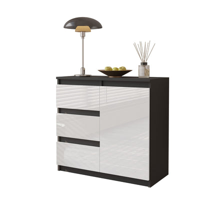 MIKEL - Cassettiera con 3 cassetti e 1 anta - Credenza per camera da letto - Antracite / Bianco Lucido