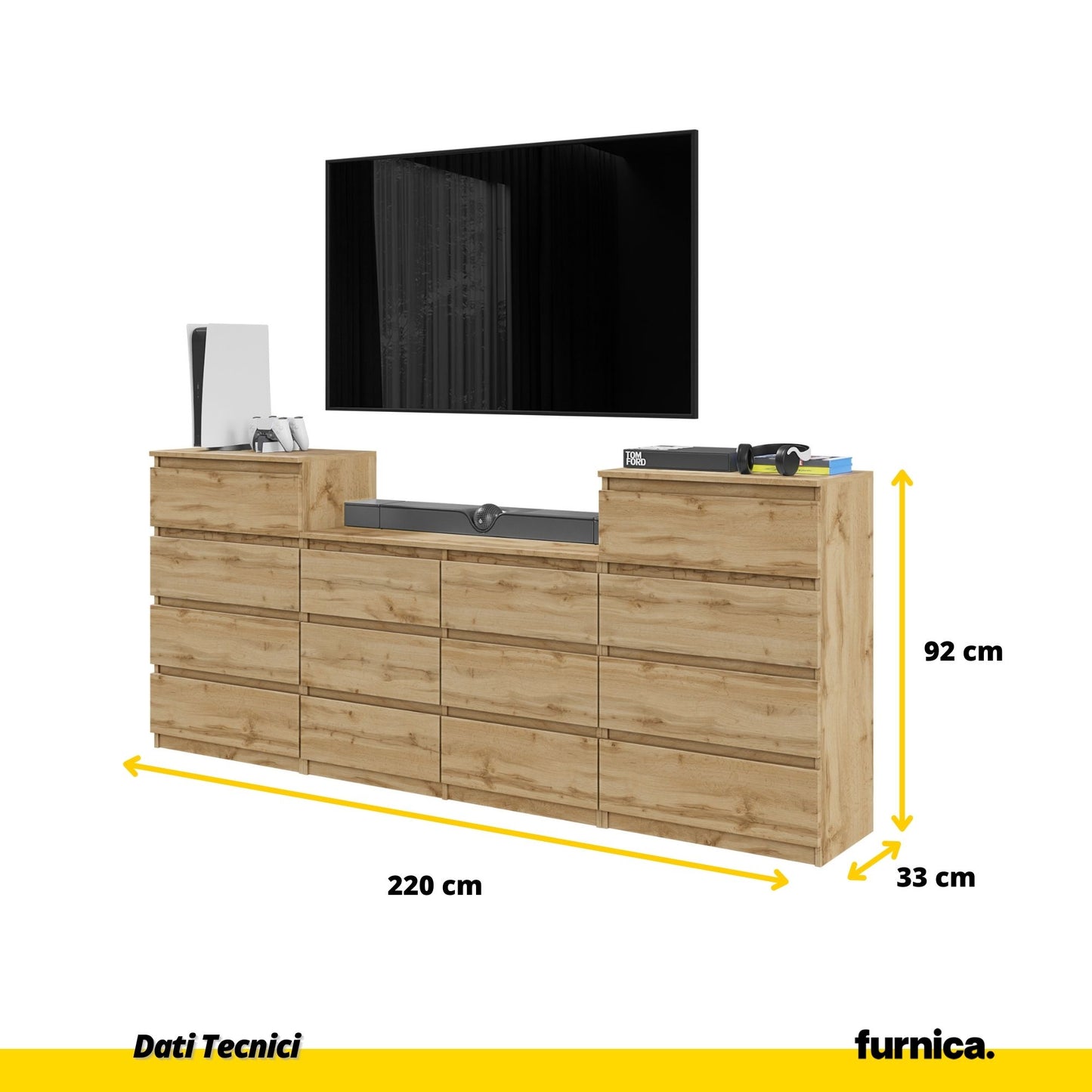 GABRIEL - Cassettiera a 14 cassetti (4+6+4) - Credenza Armadio Camera da letto - Rovere Wotan