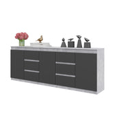 MIKEL - Cassettone con 6 cassetti e 3 ante - Credenza per camera da letto - Calcestruzzo / Antracite H75cm L200cm P35cm