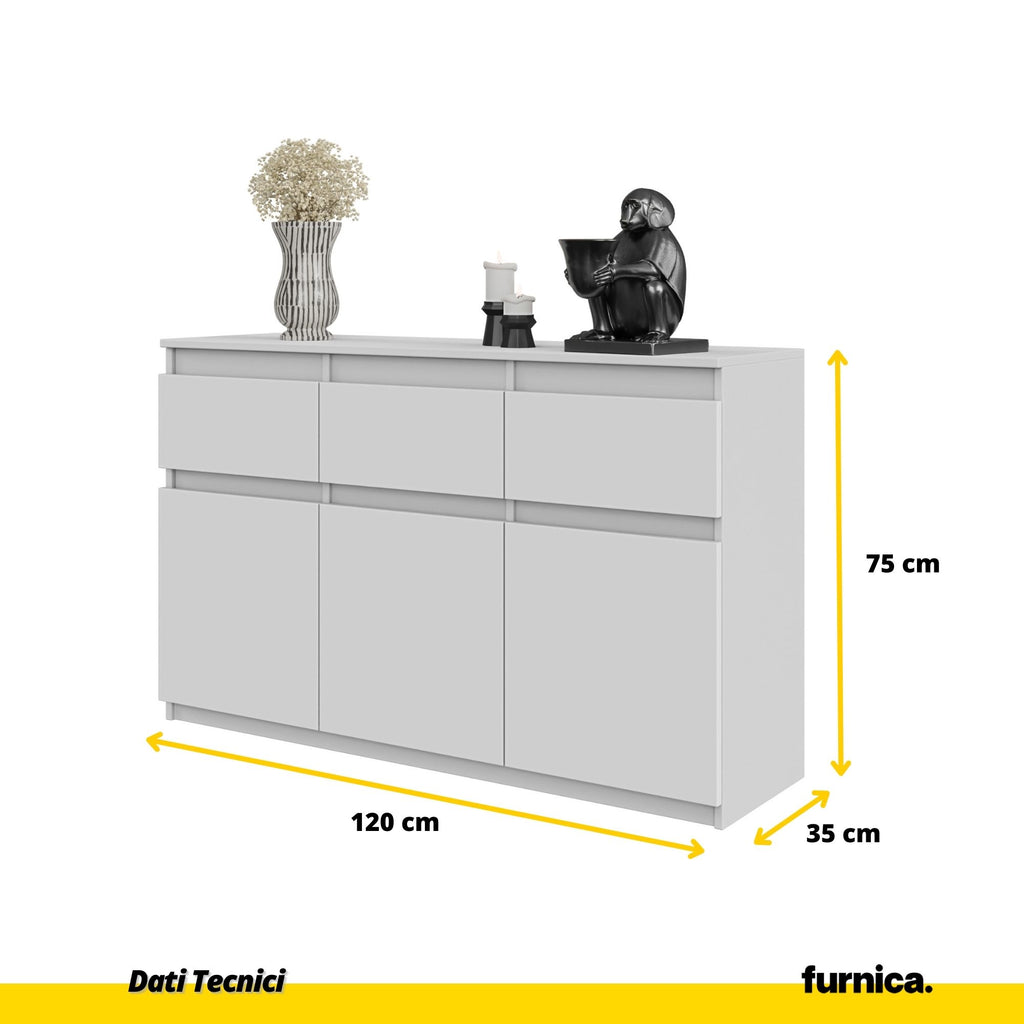 NOAH - Cassettiera a 3 cassetti e 3 ante - Credenza per camera da letto - Bianco Opaco