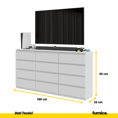 GABRIEL - Cassettiera a 12 cassetti (8+4) - Credenza per camera da letto - Bianco opaco