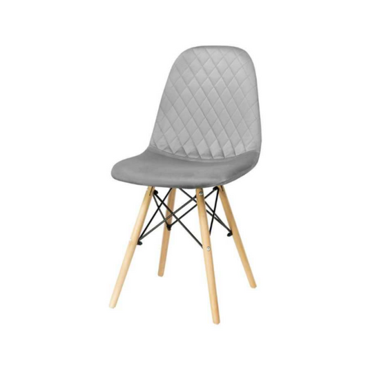 GIUSSEPPE - Sedia da pranzo/ufficio in velluto trapuntato con gambe in legno - Grigio