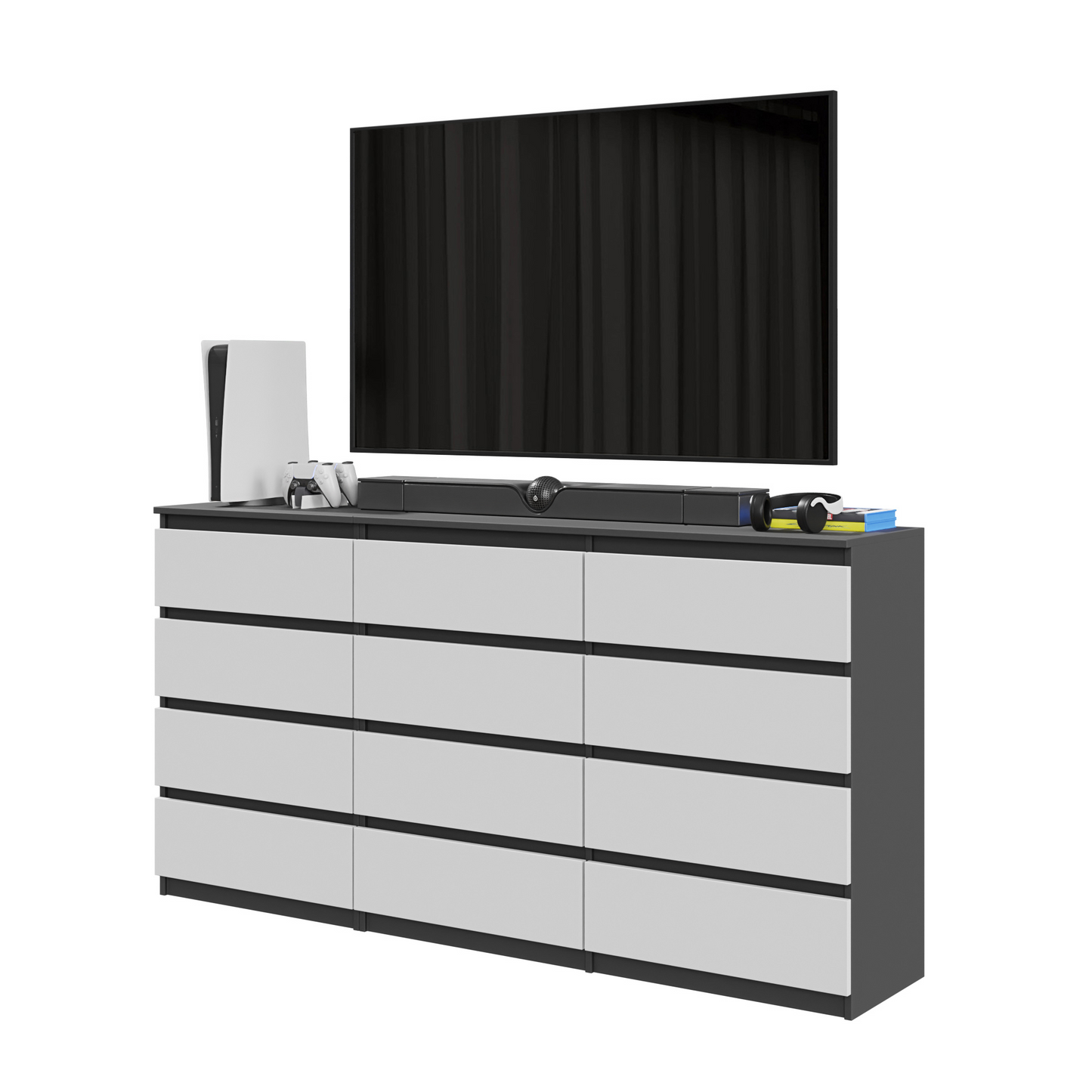GABRIEL - Cassettiera a 12 cassetti - Credenza moderna - Antracite / Bianco Opaco H92cm L180cm P33cm