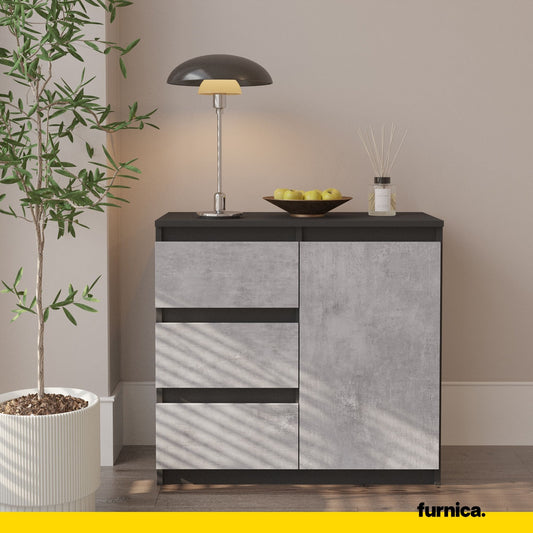 MIKEL - Cassettiera con 3 cassetti e 1 anta - Credenza per camera da letto - Antracite / Calcestruzzo