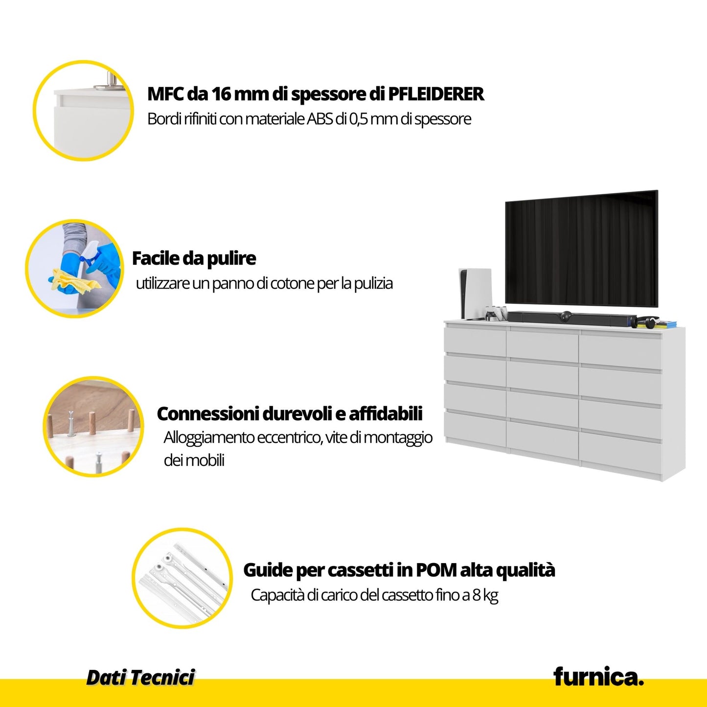 GABRIEL - Cassettiera a 12 cassetti (8+4) - Credenza per camera da letto - Bianco opaco / Rovere Wotan