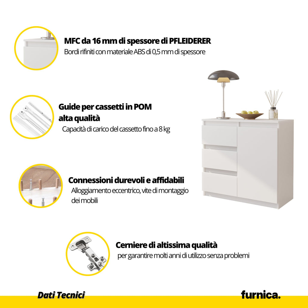 MIKEL - Cassettone con 3 cassetti e 1 anta - Credenza per camera da letto - Calcestruzzo / Antracite