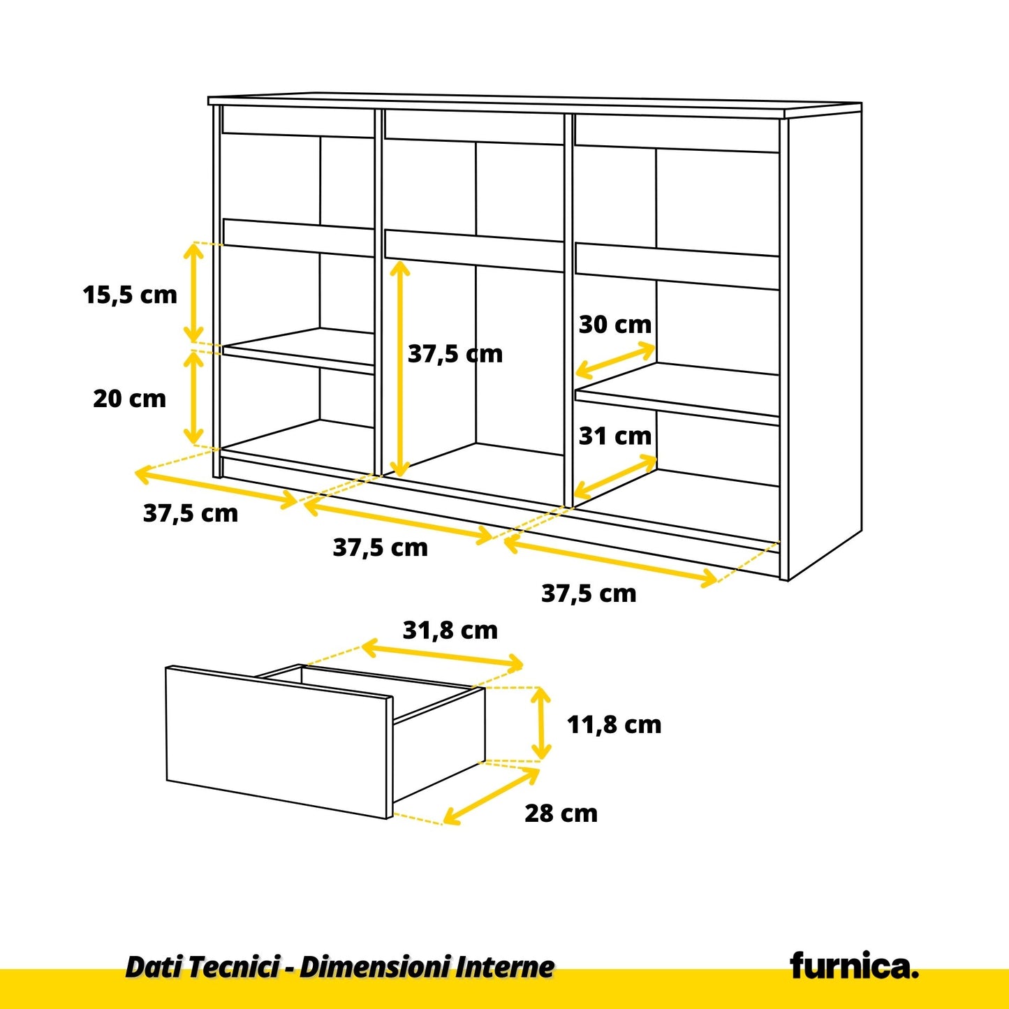 NOAH - Cassettiera con 3 cassetti e 3 ante - Credenza per camera da letto - Bianco opaco / Antracite