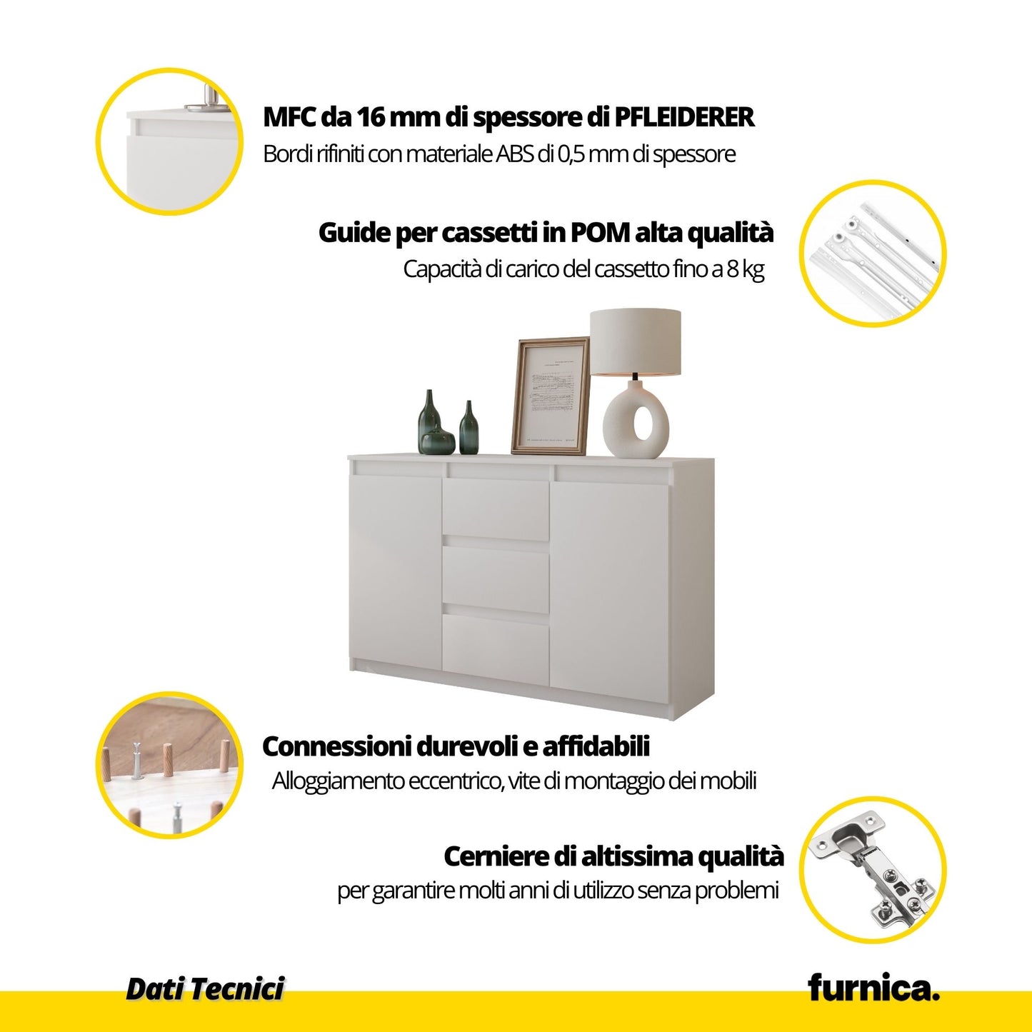 MIKEL - Cassettiera a 3 cassetti e 2 ante - Credenza per camera da letto - Antracite / Rovere Sonoma