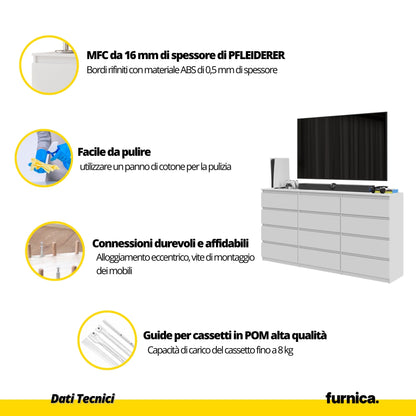 GABRIEL - Cassettiera a 12 cassetti (8+4) - Credenza per camera da letto - Bianco opaco