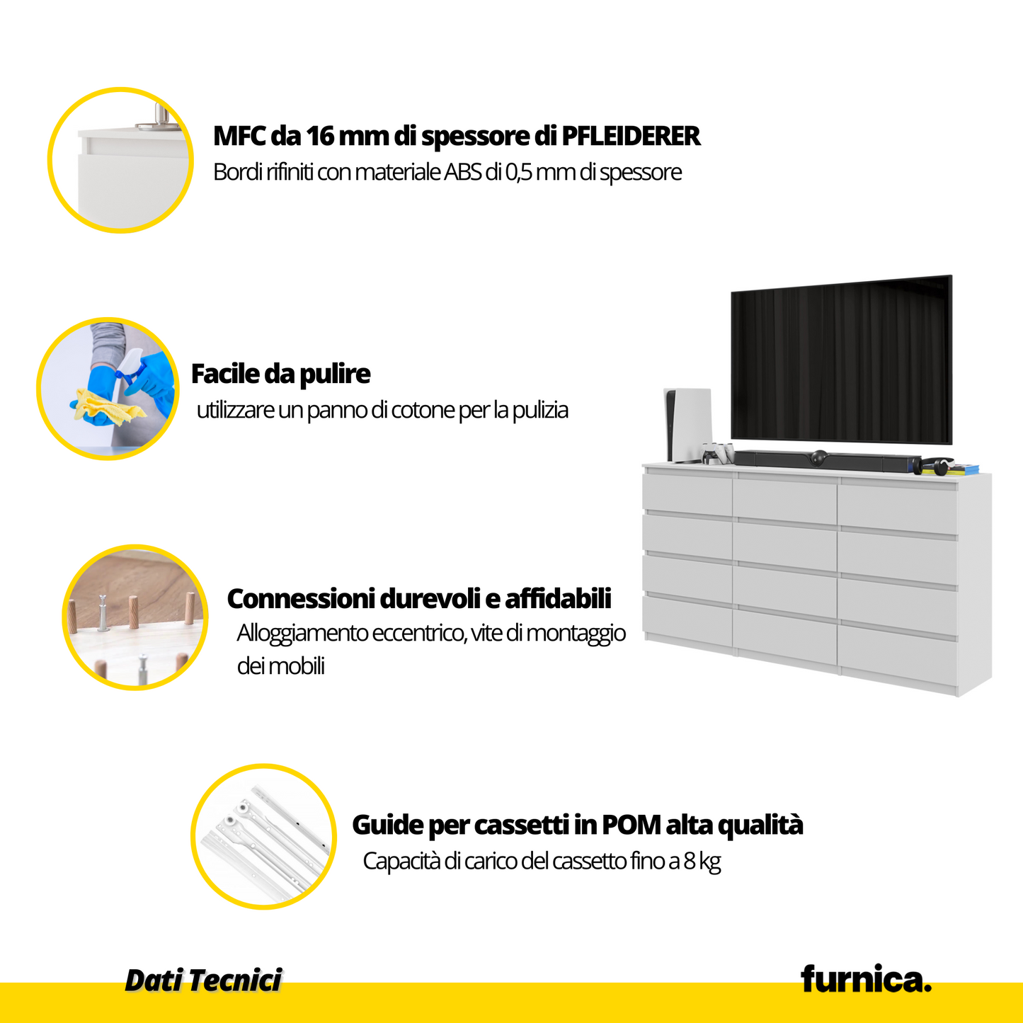 GABRIEL - Cassettiera a 12 cassetti (8+4) - Credenza per camera da letto - Rovere Wotan / Bianco Opaco
